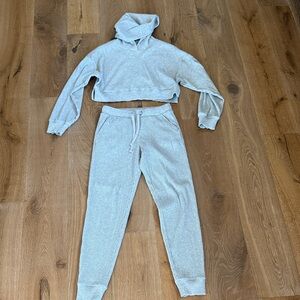 Alo Gray Cropped Hoodie and Joggers Set